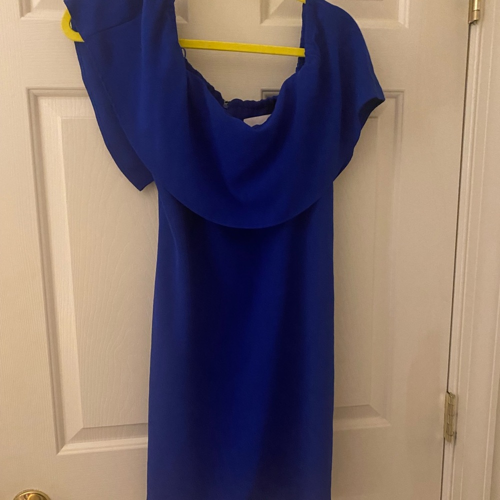 Charles Henry Blue Sheath Dress with Flutter Sleeves